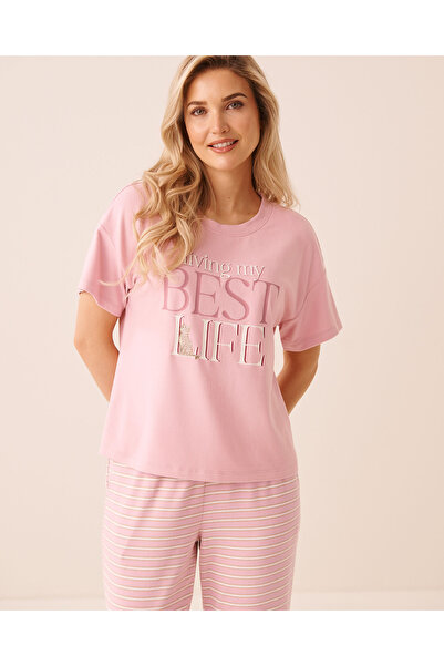 La Vie en Rose Bengal Cat Print Soft Knit Short Sleeve T-shirt