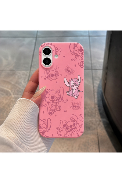 MustCase iPhone 16 / 17 Uyumlu Pembe Stitch Desenli Sevimli Baskılı Silikon T...