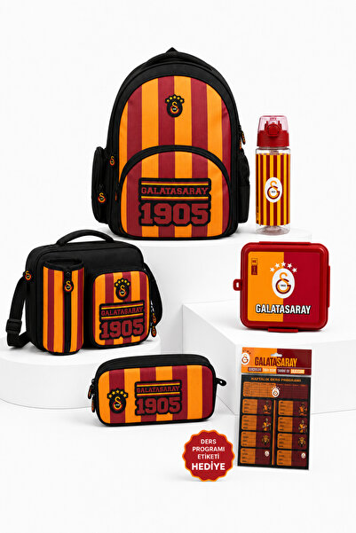 Galatasaray Licensed 5-Piece School Bag Set Backpack Lunch Box Pen Holder Wat...