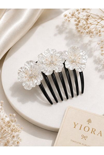 yiora Elegance Premium Series White Leaf Crystal Bead Detailed Black Body Com...