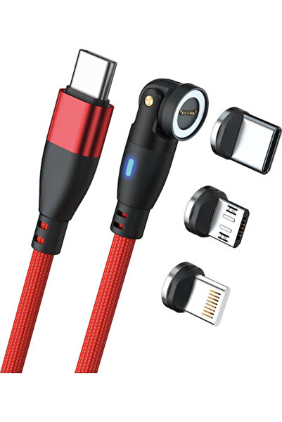 realpower Μαγνητικό καλώδιο USB σε Lightning / Type-C / micro USB 1μ Κόκκινο ...