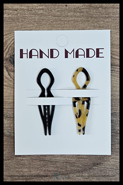 MAZEN 2 Adet Damla Model Hairpin Saç Topuz Tokası Çubuk Toka Siyah Leopar 7 cm