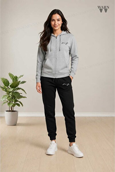 CLOTHES33 Set de trening HIRKA din 2 piese, de iarnă, cu imprimeu șardon și t...