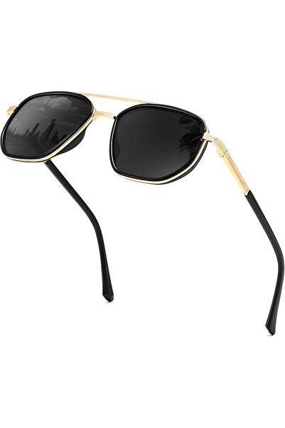 FEISEDY Polarized Women Men Square Pilot Sunglasses Vintage Semi-Metal Sun Gl...