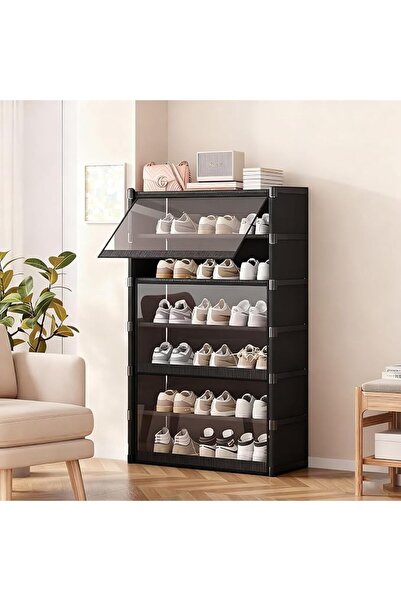 GENERAL 7 Tiers Shoe Rack,Plastic Shoes Cabinet with Doors Portable Shoe Stor...