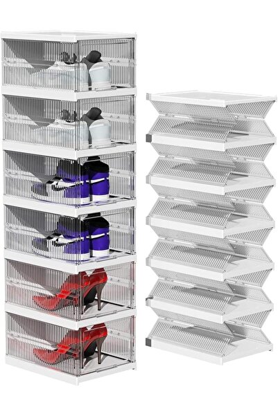 OASISGALORE 6 Tiers Clear Shoe Storage Boxes Organizers, Acrylic Foldable Col...