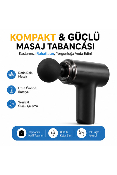 instatech Masaj Tabancası Şarjlı 4 Başlıklı Derin Doku Kas Masaj Aleti Taşına...