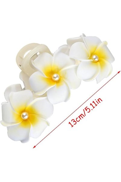 Tazweeq Flower Hair Clips, Cute Large Pearl, Non-Slip Claw Clips for Women Thick Hair, Hawaiian Styl