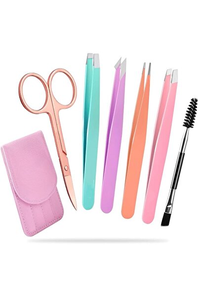 SWIUKPHE 6 Pcs Stainless Steel Eyebrow Tweezer Set - Curved Scissors & Eyelas...