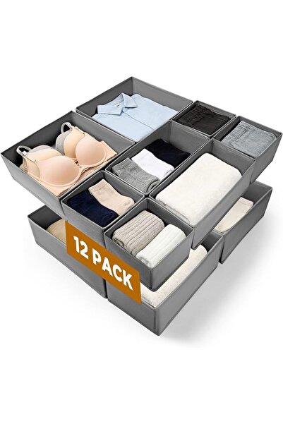 GENERAL Fabric Drawer Organizers 12 Pieces, Foldable Closet Storage Box | 3 D...