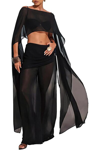 GENERAL Argeousgor Women Chiffon Long Cape Shawl High Low Flowy Poncho Capele...