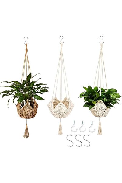 Generic 3Packs,Plant Hangers Jute Crochet Plant Indoor Boho Plant Hanger Larg...