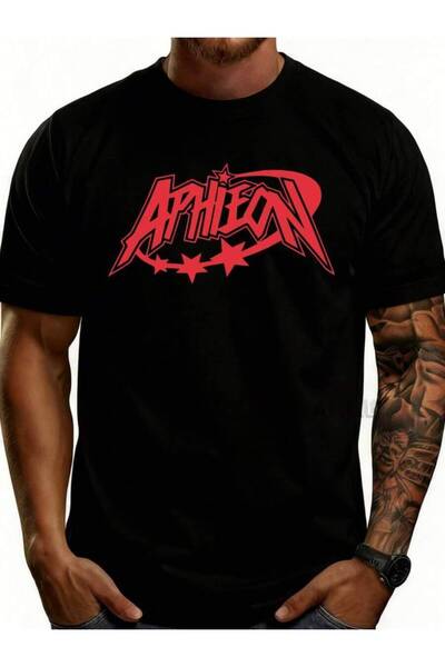 2BIR Men's% Cotton-Shirt With Apheon Red - Retro Round Neck Short Sleeve Brea...