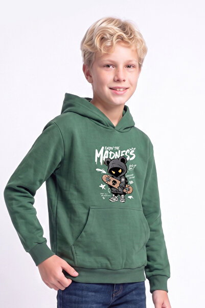 FYK KİDS Boy's Printed Kangaroo Pocket Long Sleeve Hooded Sweatshirt