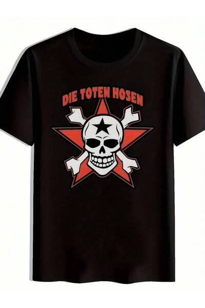 25W تي شيرت رجالي أسود بتصميم جرافيك من Die Toten Hosen - تصميم جمجمة ونجم رو...