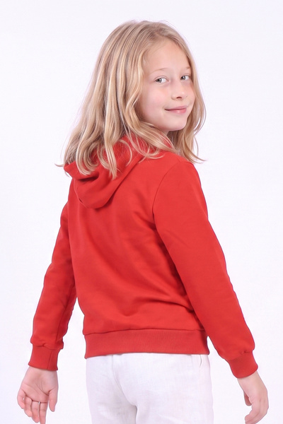 FYK KİDS Girl's Printed Kangaroo Pocket Long Sleeve Hooded Sweatshirt