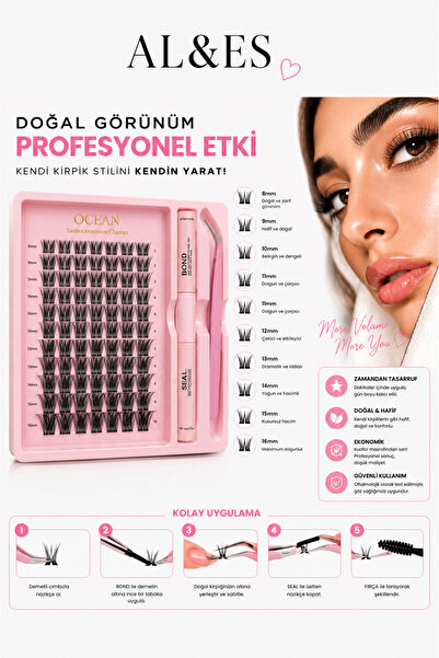 AL&ES kozmetik Profesyonel Takma Kirpik Seti 8-16 mm – Kirpik Bond & Seal Yap...
