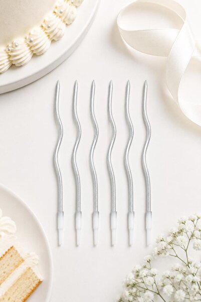 EFE PASTACILIK Gümüş Zikzak Doğum Günü Pastası Mumu 6’lı Paket 15 Cm
