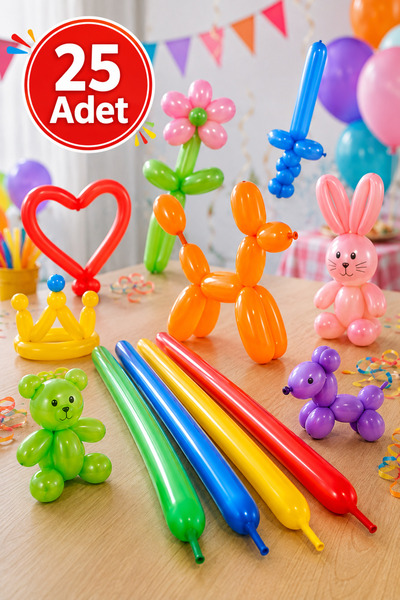 Baloncu Nene 25Pcs Colorful Sausage Balloon Figure Making Balloon Long Modeli...