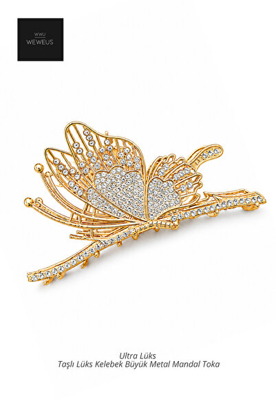 Weweus Gold Color Stone-Studded Large Butterfly Metal Clasp Buckle