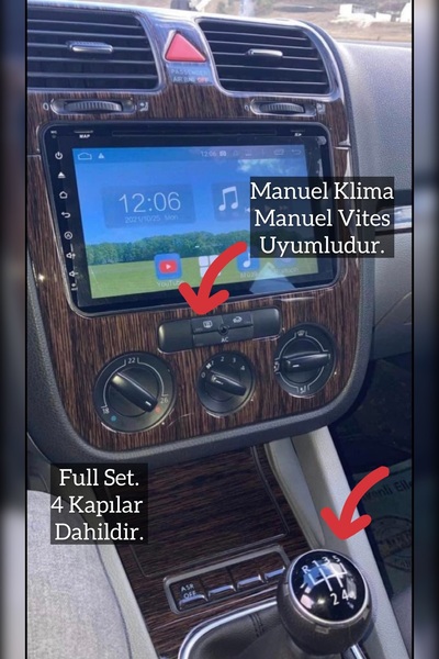 Volkswagen Golf5 Koyu Meşe (MANUEL VİTES MANUEL KLİMA UYUMLU) Full Set Torpido Maun Kaplama