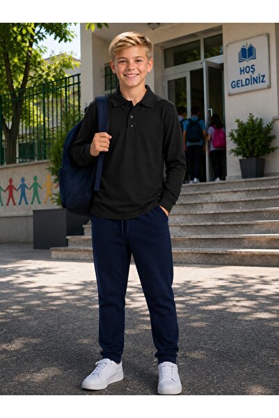 Nacar Yeni Sezon Unisex Çocuk Uzun Kollu Lakost Polo Yaka Tişört ve Kanvas Pa...