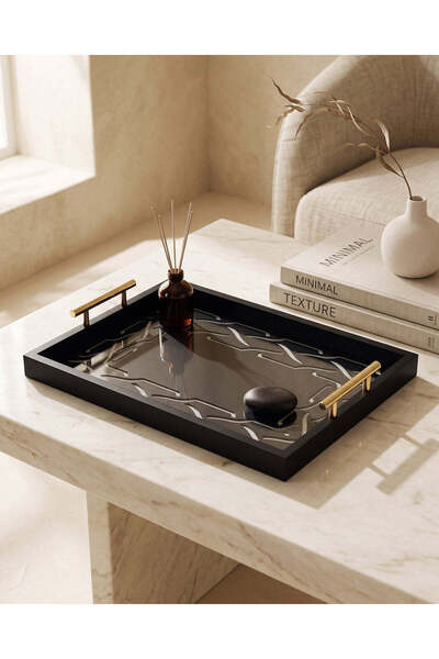 REDTAG Black Abstract Print Rectangular Serving Tray - Large