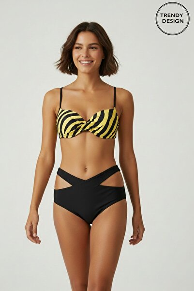Trendy Design Costum de Baie din Două Piese cu Top Zebra și Slip Crossover cu...