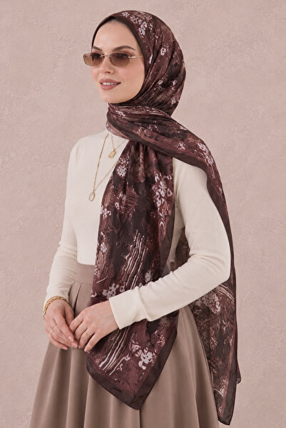 AFVENTE Abstract Floral Pattern Coffee Bamboo Crash Shawl