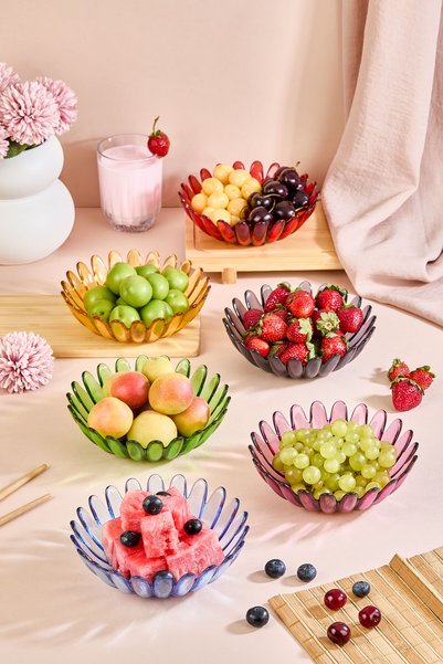 Lora Bianca Fiori Set of 6 Colored Glass Snack/Fruit/Appetizer/Salad Bowls