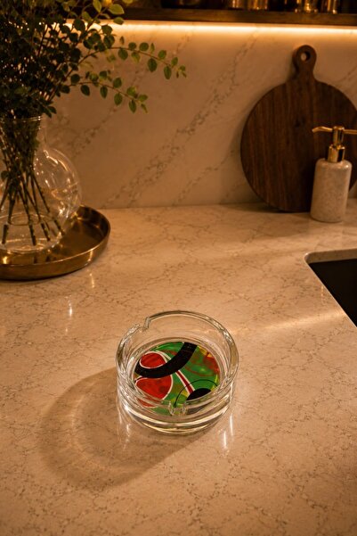 Raneel Kazançlı Alışveriş Transparent Thick Glass Round Ashtray Red
