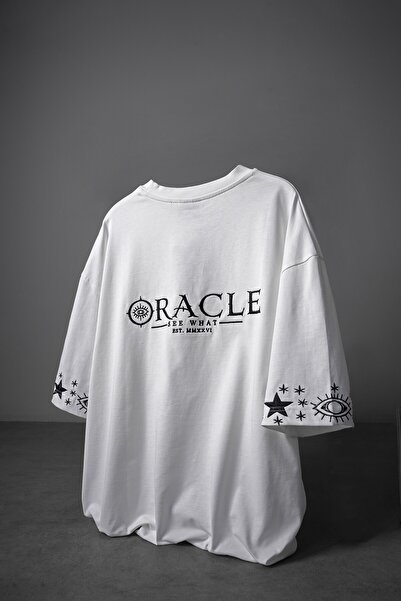 Slatra Ανδρικό λευκό μπλουζάκι με κέντημα Oracle Oversize