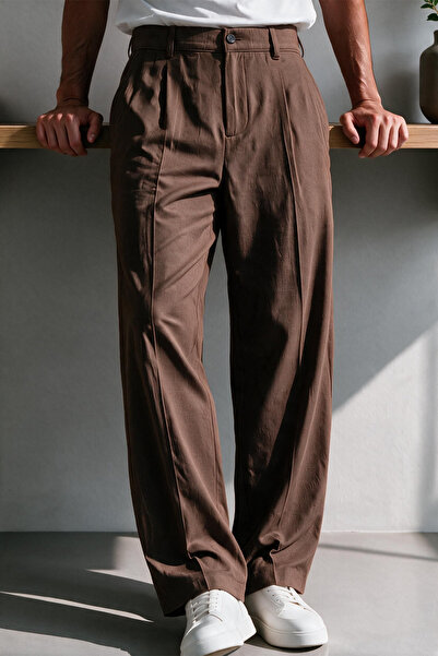 MENOFOURSWEAR Vento Men's Premium Single Pile Detailed Linen Baggy Trousers