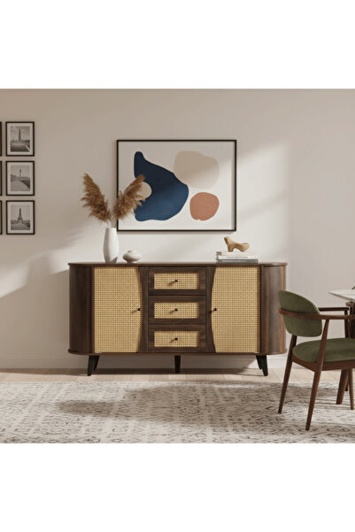bec9 Modern Multi-Use Buffet with 3 Drawers and Side Cabinets