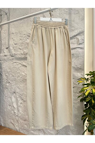 MODA S&S BZLİNE Women's Thin Gabardine Trousers Elastic Waist Loose Fit Comfo...