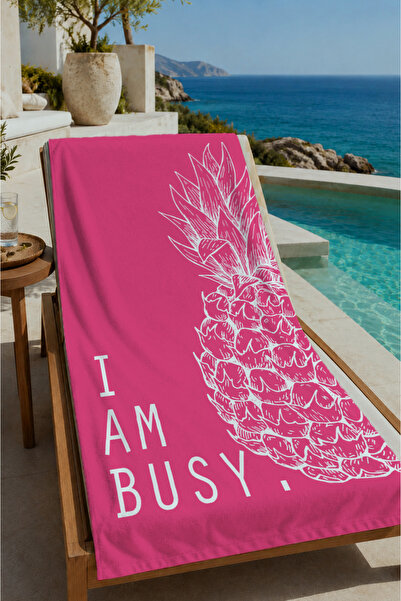 Evmila Ružičasti ananas i letnji slogan 70x150 peškir za plažu - digitalno št...
