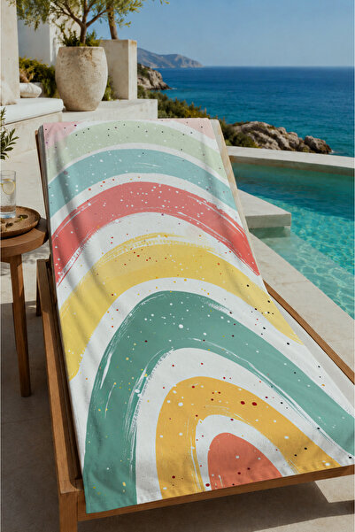 Evmila Pastel Rainbow Striped Patterned 70X150 Beach Towel - Cotton Bath Towel
