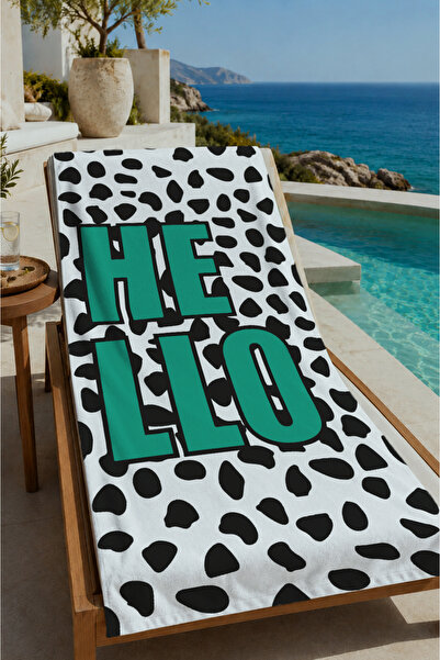 Evmila Black and White Dalmatian Spotted Typographic Patterned 70X150 Beach T...