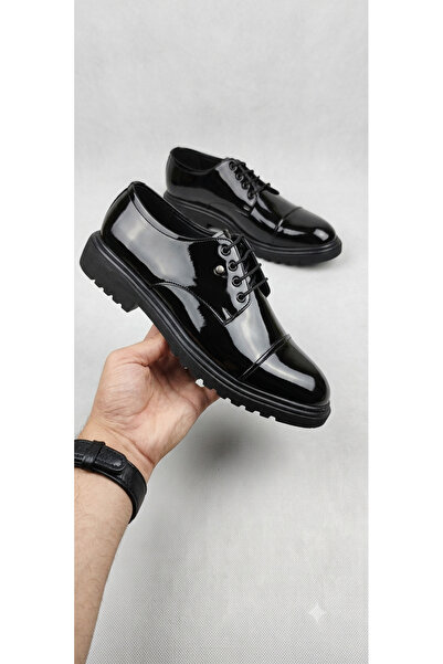 BAL ALTINÖKÇE AYAKKABICILIK Men's Patent Leather Black Flat Lace-Up Classic S...