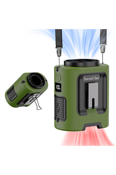 Choice3 Green Socool Fan 5000mAh Portable Waist Fan Portable Hanging Neck wit...