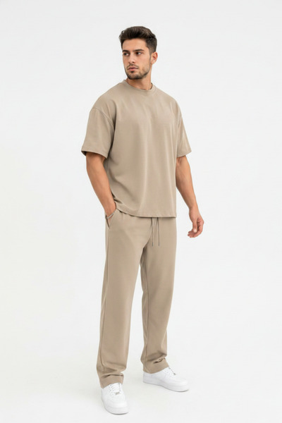 Runades Men's Oversize Two-Thread Short-Sleeved and Elastic-Waisted Sweatpant...