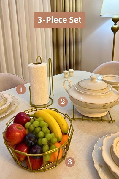 Edora Home Set of 3 Matte Gold Upright Paper Towel Holders with Dividers, Ova...