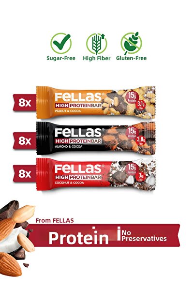 Fellas High Protein Bar (45 g) Mixed Box - 12 Pieces (3 Varieties) X 2