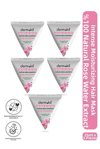 Dermokil قناع ترطيب مكثف للشعر بماء الورد الطبيعي 100% 25 مل × 5 قطع