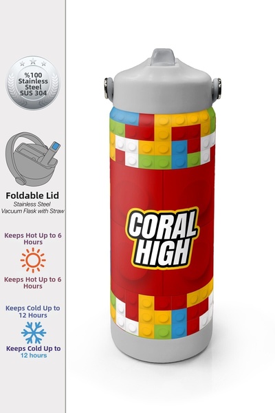 Coral High Colorful Block Patterned Steel Thermos with Folding Spout 650 ml 3...