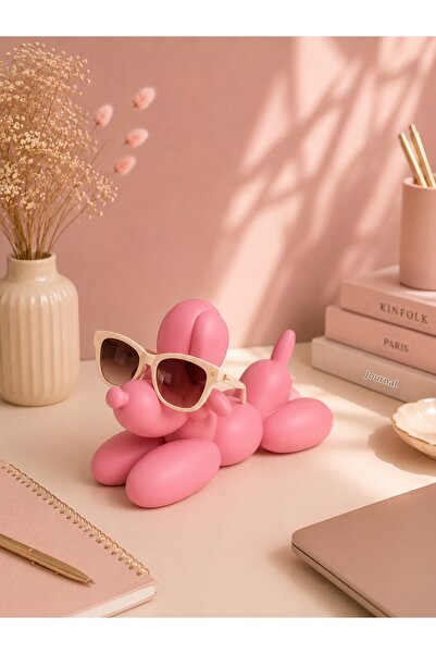 PELIUS Decorative Glasses Stand Pink Dog Figurine Premium Office Desk Decor