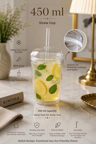 MİMOZA PARK Heat Resistant Glass Cup with Gasket Cover - Borosilicate Pintere...