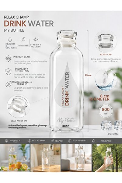 CAMBUM Champ Drink Water 1L Glass Motivational Flask Modern Transparent Water...