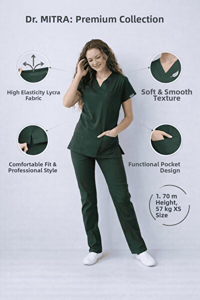Dr. Mitra Στολή ιατρού-νοσοκόμας Hunter Green Lycra Unisex Χειρουργική Στολή ...