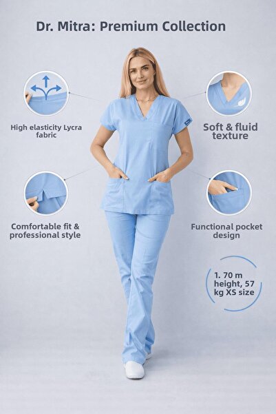 Dr. Mitra Uniformă chirurgicală unisex din Lycra albastru deschis pentru asis...